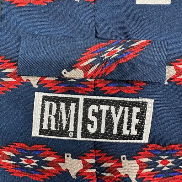 Vintage Tie Texas Navajo Stripe Necktie  Ralph Marlin USA Blue Red State Map - Picture 3 of 7